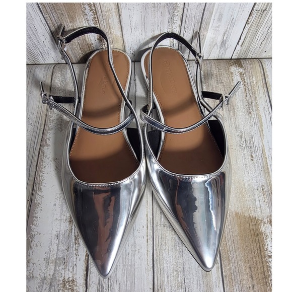 The Drop Women Metallic Silver Pointed Toe Slingback Mary Jane Flats Shoes - Picture 5 of 11
